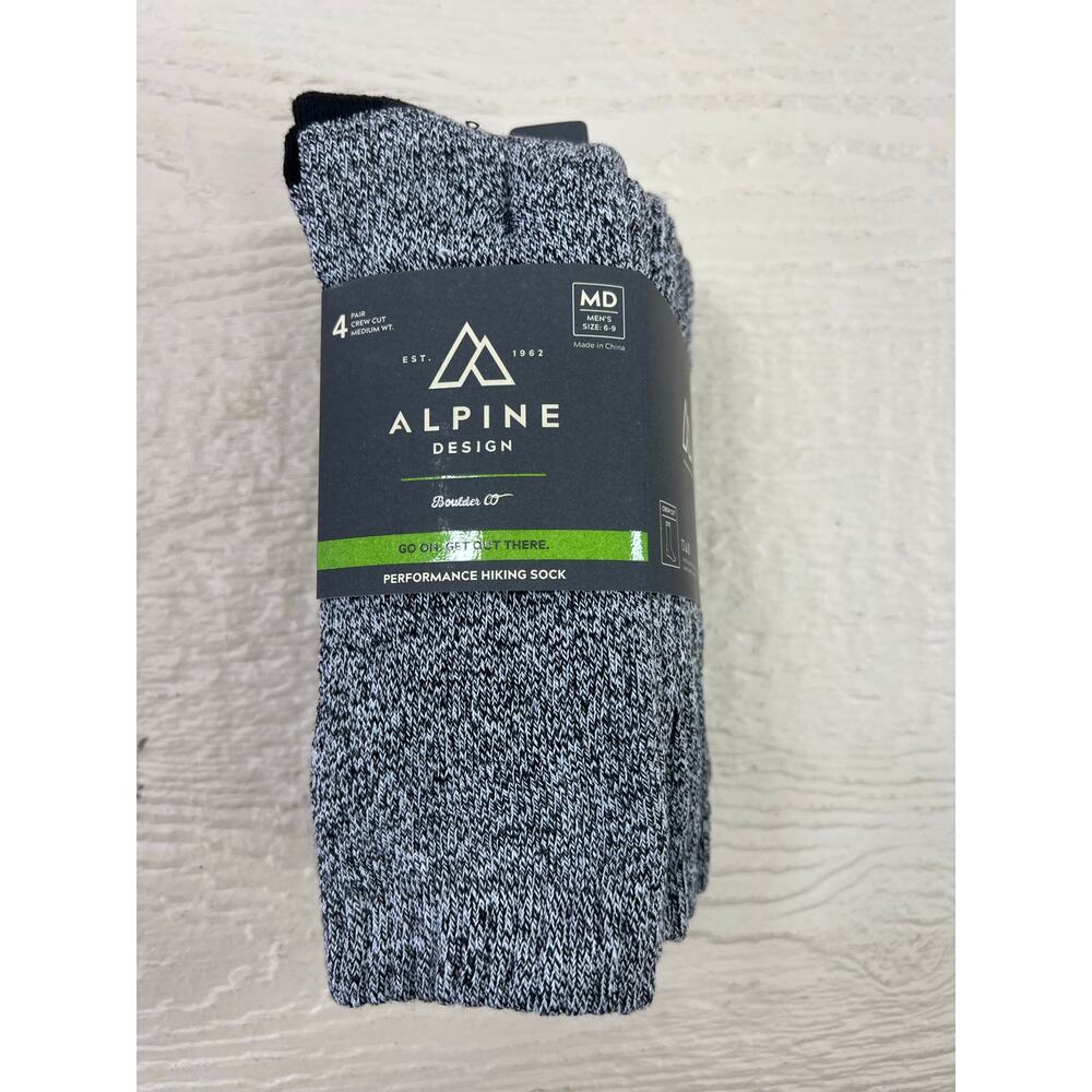 Alpine Design 4-Pack Performance Hiking Socks Crew Cut Black NEW WITH TAGS